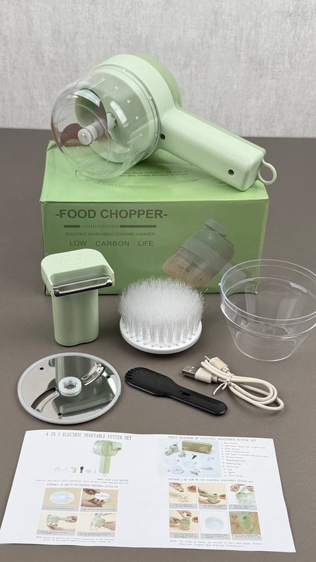 خردکن شارژی ۴ کاره فود چاپر | اسلایسر، پوستکن و برس شستشو مدل Food Chopper